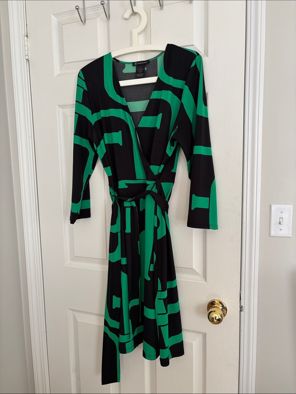 INC International Concepts Black and Green Geometric Wrap Dress